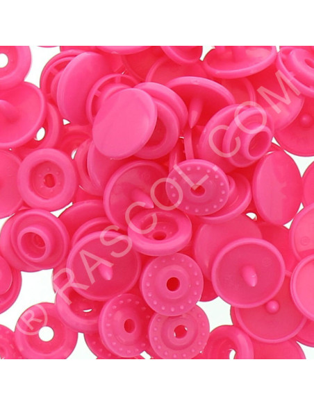 Confezione di 25 bottoni a pressione in resina KAM rotondi - Rosa fluorescente