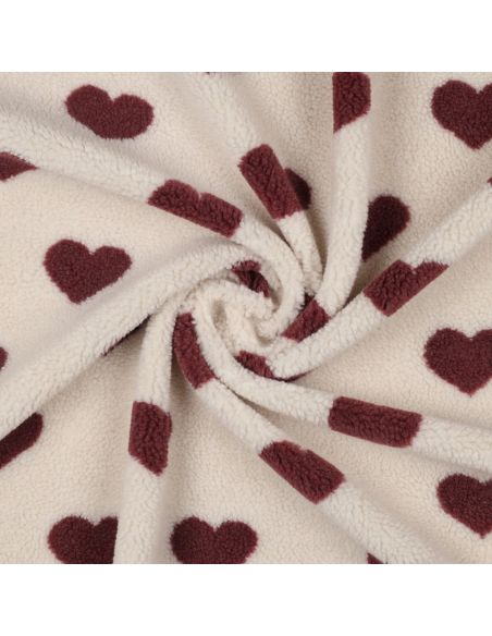 Tessuto pelliccia Teddy - Cuori rossi