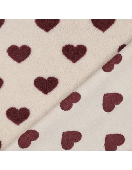 Tessuto pelliccia Teddy - Cuori rossi