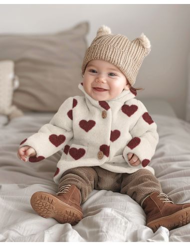 Tessuto pelliccia Teddy - Cuori rossi