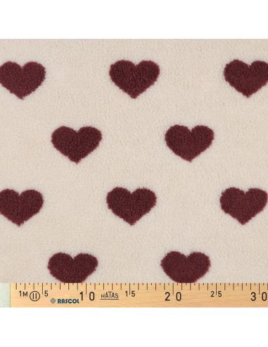 Tessuto pelliccia Teddy - Cuori rossi