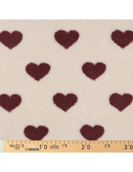 Tessuto pelliccia Teddy - Cuori rossi