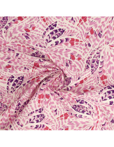 Tessuto popeline di cotone fantasia - Piume rosa
