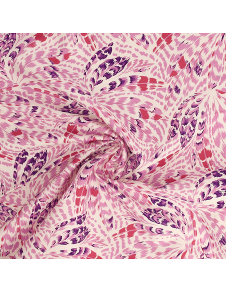 Tessuto popeline di cotone fantasia - Piume rosa