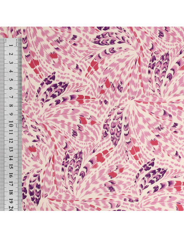 Tessuto popeline di cotone fantasia - Piume rosa