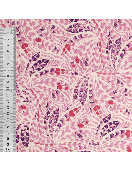 Tessuto popeline di cotone fantasia - Piume rosa