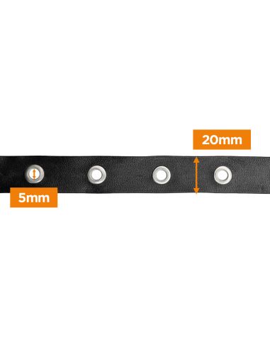 Nastro similpelle nero con occhielli argentati – 20 mm