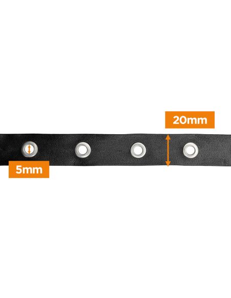 Nastro similpelle nero con occhielli argentati – 20 mm