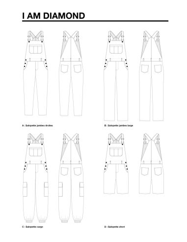 Modello di salopette pantaloni e shorts Diamond - I am patterns