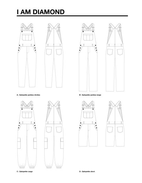 Modello di salopette pantaloni e shorts Diamond - I am patterns