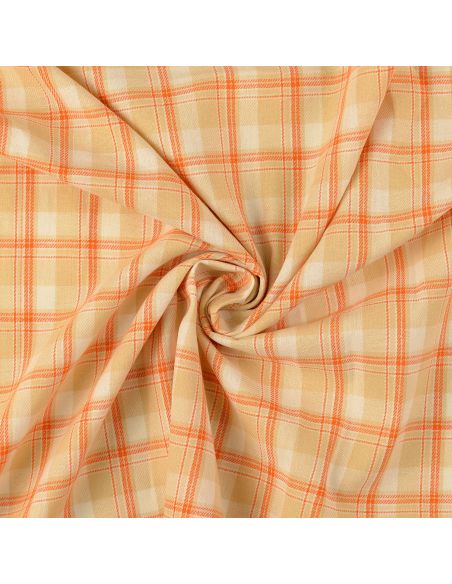 Tessuto flanella tartan scozzese - Beige a righe arancioni