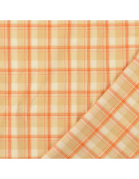 Tessuto flanella tartan scozzese - Beige a righe arancioni