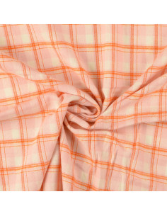 Tessuto flanella tartan scozzese - Rosa chiaro con righe arancioni
