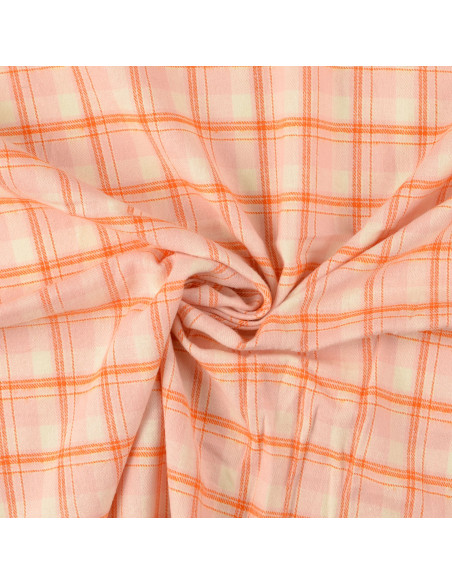 Tessuto flanella tartan scozzese - Rosa chiaro con righe arancioni