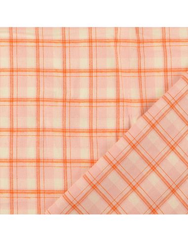 Tessuto flanella tartan scozzese - Rosa chiaro con righe arancioni