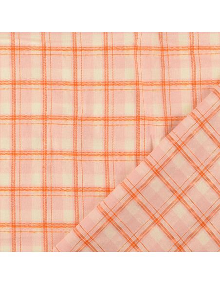 Tessuto flanella tartan scozzese - Rosa chiaro con righe arancioni
