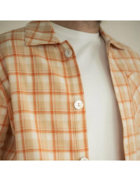 Tessuto flanella tartan scozzese - Beige a righe arancioni