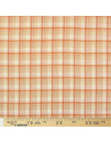 Tessuto flanella tartan scozzese - Beige a righe arancioni
