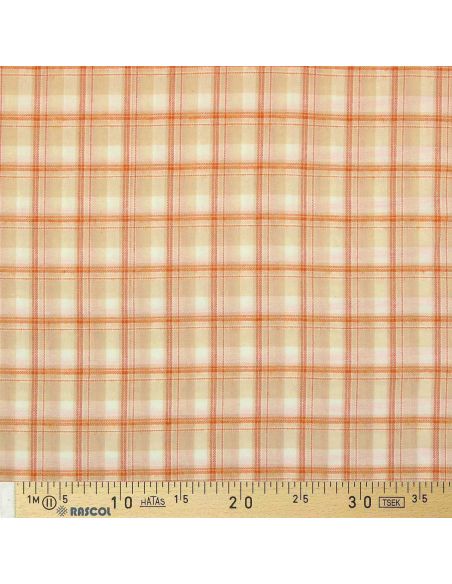 Tessuto flanella tartan scozzese - Beige a righe arancioni