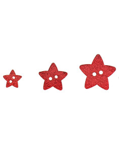 Bottone a 2 fori a forma di stella con glitter - Rosso