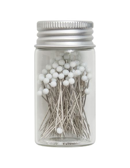 Tubo di vetro con 95 spilli a testa di vetro - Collezione fiori blu