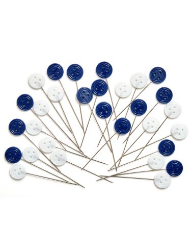 Tubo di vetro con 30 spilli a testa di plastica - Collezione fiori blu