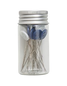Tubo di vetro con 30 spilli a testa di plastica - Collezione fiori blu 2
