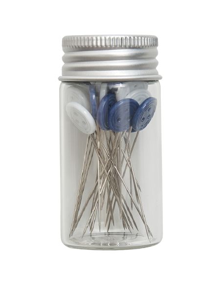 Tubo di vetro con 30 spilli a testa di plastica - Collezione fiori blu