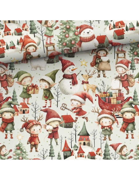 Tessuto cotone premium - Elfi di Natale