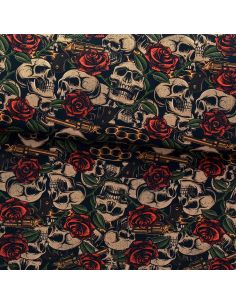 Tessuto cotone premium - Teschi e rose