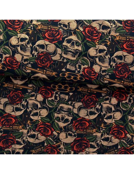 Tessuto cotone premium - Teschi e rose