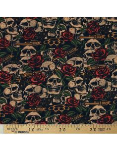 Tessuto cotone premium - Teschi e rose 2