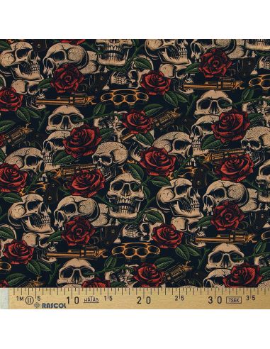 Tessuto cotone premium - Teschi e rose