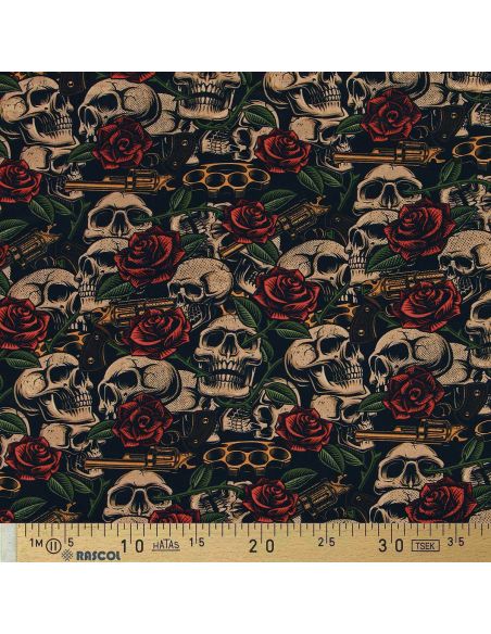 Tessuto cotone premium - Teschi e rose