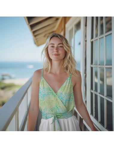 Tessuto viscosa batik Kaona - Verde e blu