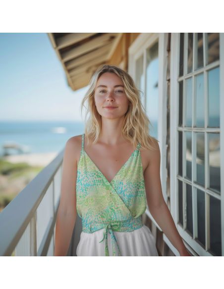 Tessuto viscosa batik Kaona - Verde e blu
