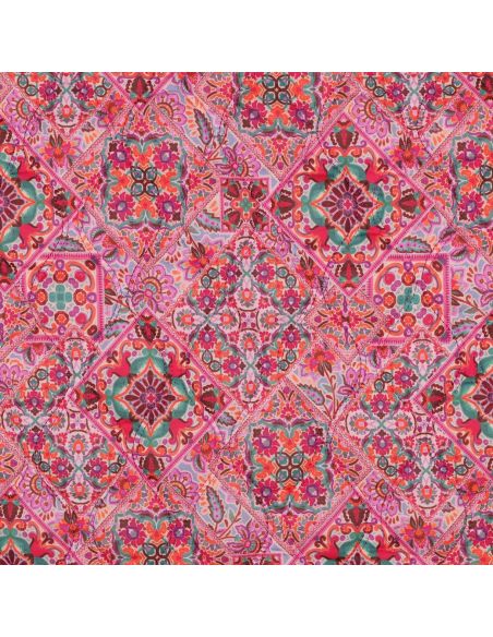 Tessuto trapuntato in voile di cotone patchwork - Rosa