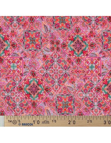 Tessuto trapuntato in voile di cotone patchwork - Rosa