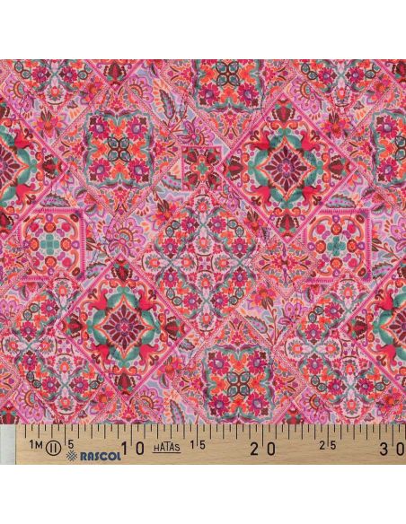 Tessuto trapuntato in voile di cotone patchwork - Rosa