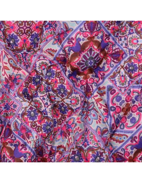 Tessuto trapuntato voile di cotone patchwork - Blu