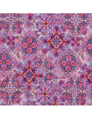 Tessuto trapuntato voile di cotone patchwork - Blu