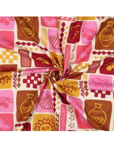 Tessuto popeline di cotone patchwork estivo - Bianco sporco