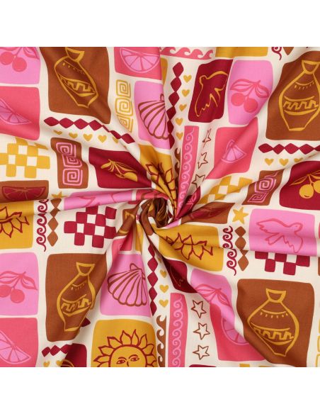 Tessuto popeline di cotone patchwork estivo - Bianco sporco