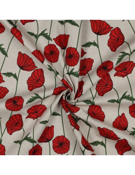 Tessuto tela impermeabile effetto lino - Papaveri