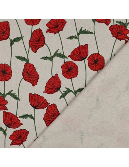 Tessuto tela impermeabile effetto lino - Papaveri
