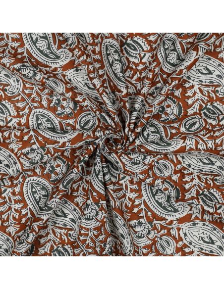 Tessuto di cotone indiano block print Nalini - Cognac