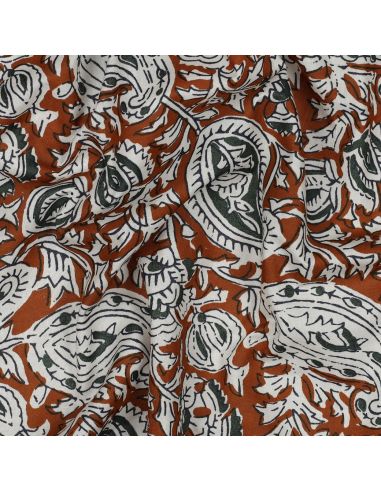Tessuto di cotone indiano block print Nalini - Cognac