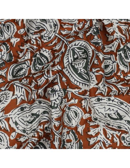 Tessuto di cotone indiano block print Nalini - Cognac