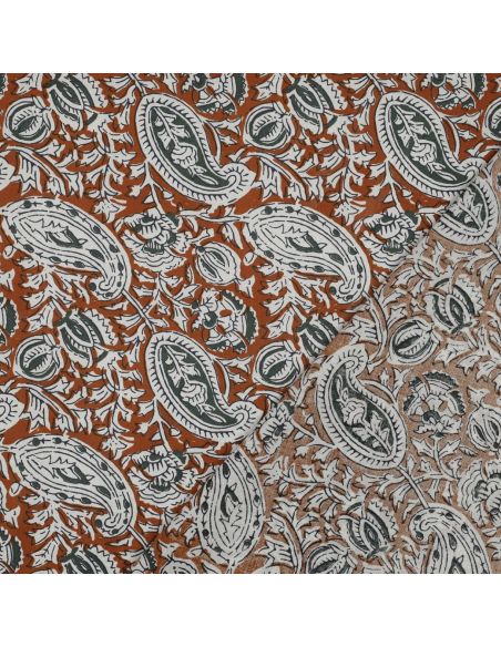 Tessuto di cotone indiano block print Nalini - Cognac