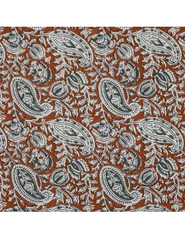 Tessuto di cotone indiano block print Nalini - Cognac